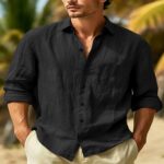 Men's Textured Long-Sleeve Shirt Material: 70% Cotton + 30% Linen Colors: Navy, White, Light Khaki, Light Gray, Army Green, Black, Bean Green, Sky Blue Dimensions: 20×10×5 cm Weight: 320g