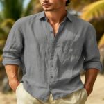 Men's Textured Long-Sleeve Shirt Material: 70% Cotton + 30% Linen Colors: Navy, White, Light Khaki, Light Gray, Army Green, Black, Bean Green, Sky Blue Dimensions: 20×10×5 cm Weight: 320g