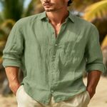 Men's Textured Long-Sleeve Shirt Material: 70% Cotton + 30% Linen Colors: Navy, White, Light Khaki, Light Gray, Army Green, Black, Bean Green, Sky Blue Dimensions: 20×10×5 cm Weight: 320g