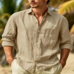 Men's Textured Long-Sleeve Shirt Material: 70% Cotton + 30% Linen Colors: Navy, White, Light Khaki, Light Gray, Army Green, Black, Bean Green, Sky Blue Dimensions: 20×10×5 cm Weight: 320g