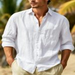 Men's Textured Long-Sleeve Shirt Material: 70% Cotton + 30% Linen Colors: Navy, White, Light Khaki, Light Gray, Army Green, Black, Bean Green, Sky Blue Dimensions: 20×10×5 cm Weight: 320g