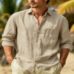 Men's Textured Long-Sleeve Shirt Material: 70% Cotton + 30% Linen Colors: Navy, White, Light Khaki, Light Gray, Army Green, Black, Bean Green, Sky Blue Dimensions: 20×10×5 cm Weight: 320g